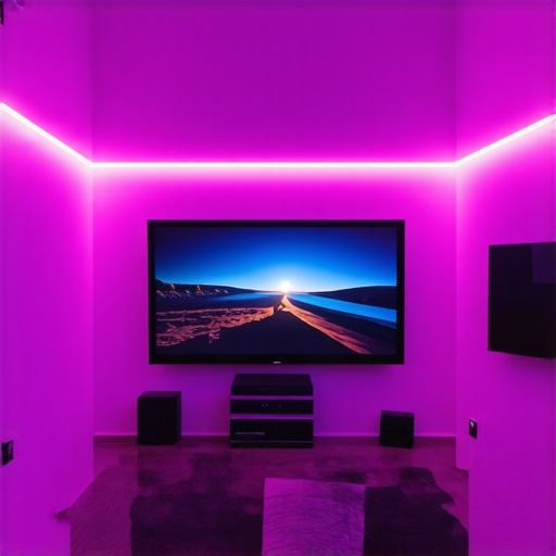 Smart LED lighting system with adjustable ambient light in a home theater environment.